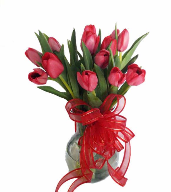 18 tulipanes rojos en garron de vidrio