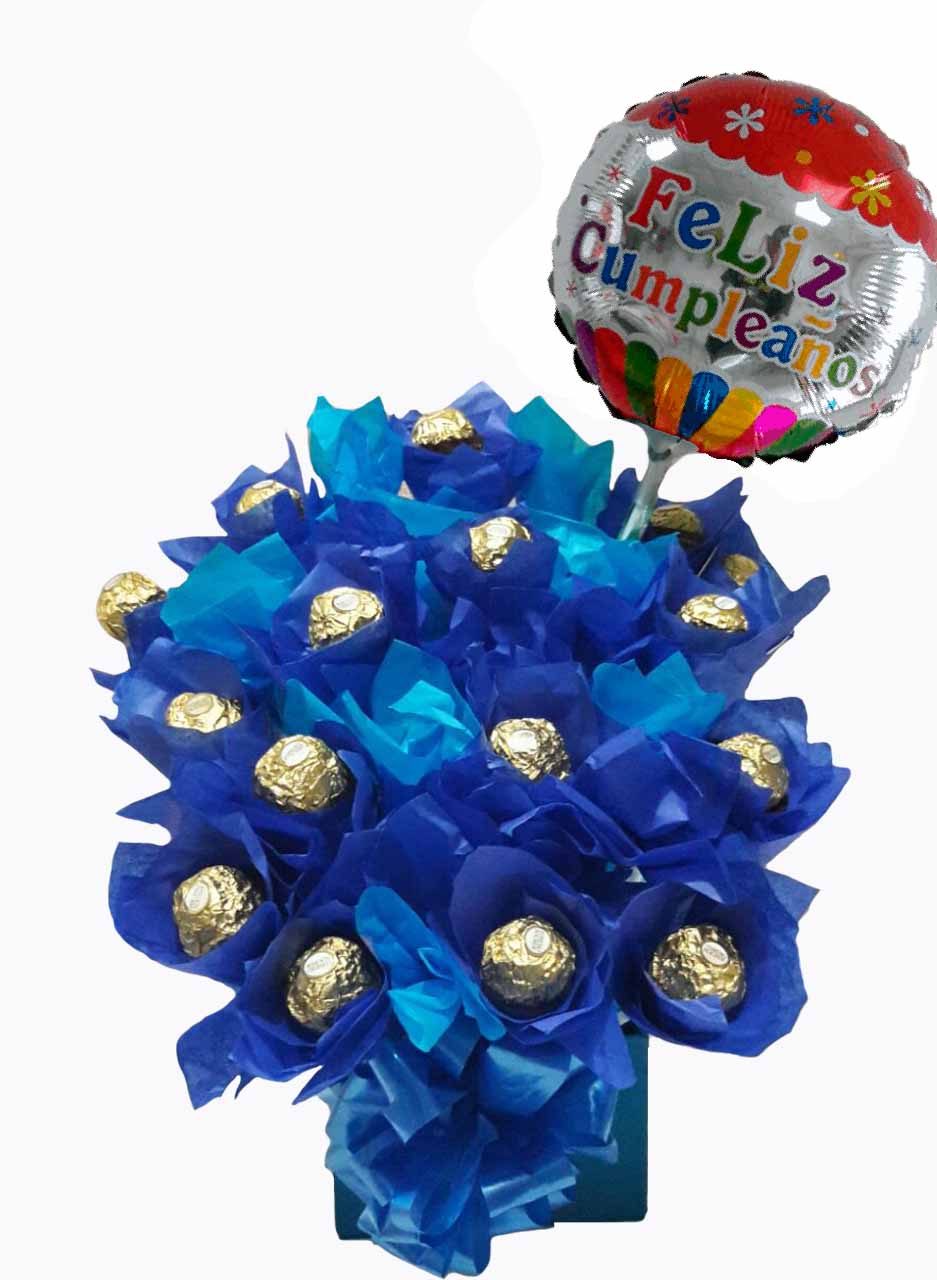 caja con 16 chocolates ferero arreglados en azul