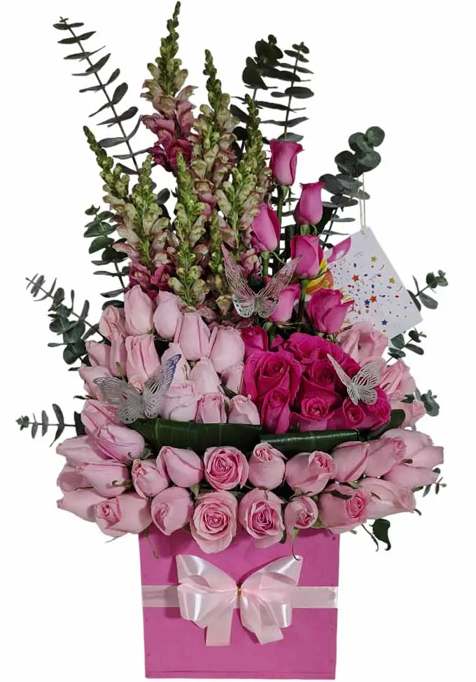 60 rosas rosadas y lilas en caja,boca del rio,veracruz