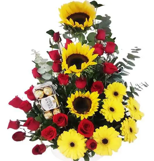 arreglo con girasoles y rosas,envio a domicilio en veracruz y boca del rio