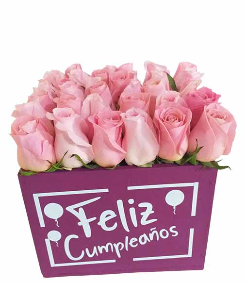 caja con 36 rosas rosadas para cumpleaños