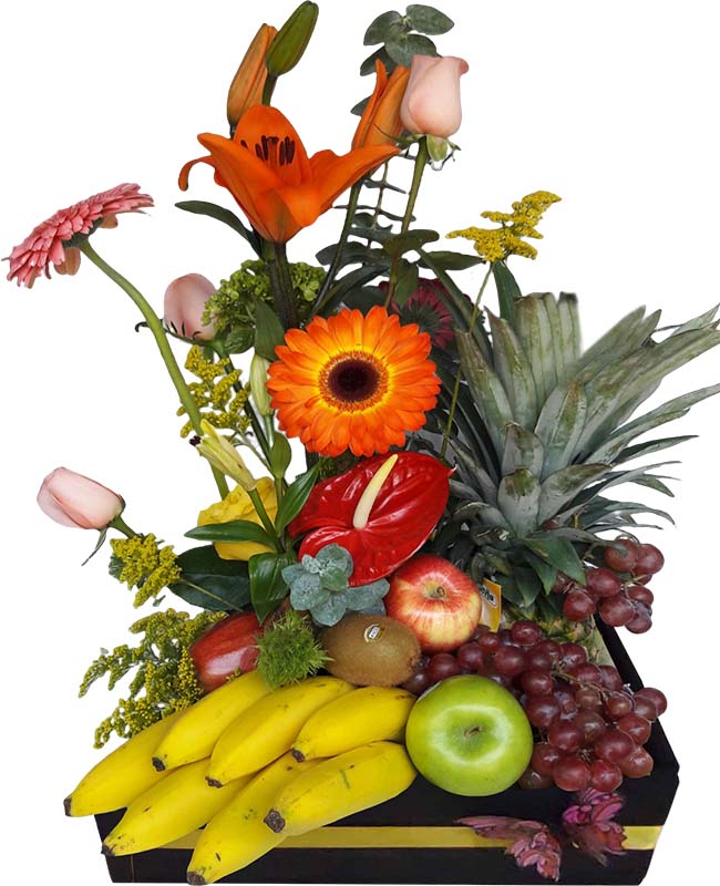 caja con frutas y florerías