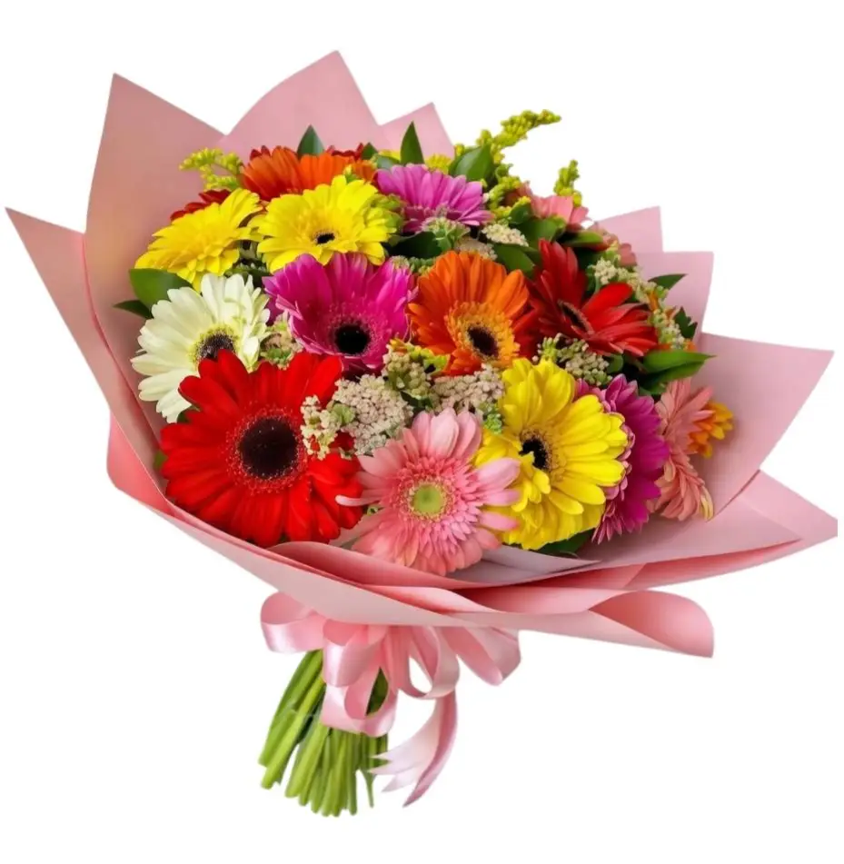 ramo con 20 gerberas alstroemerias y solidago